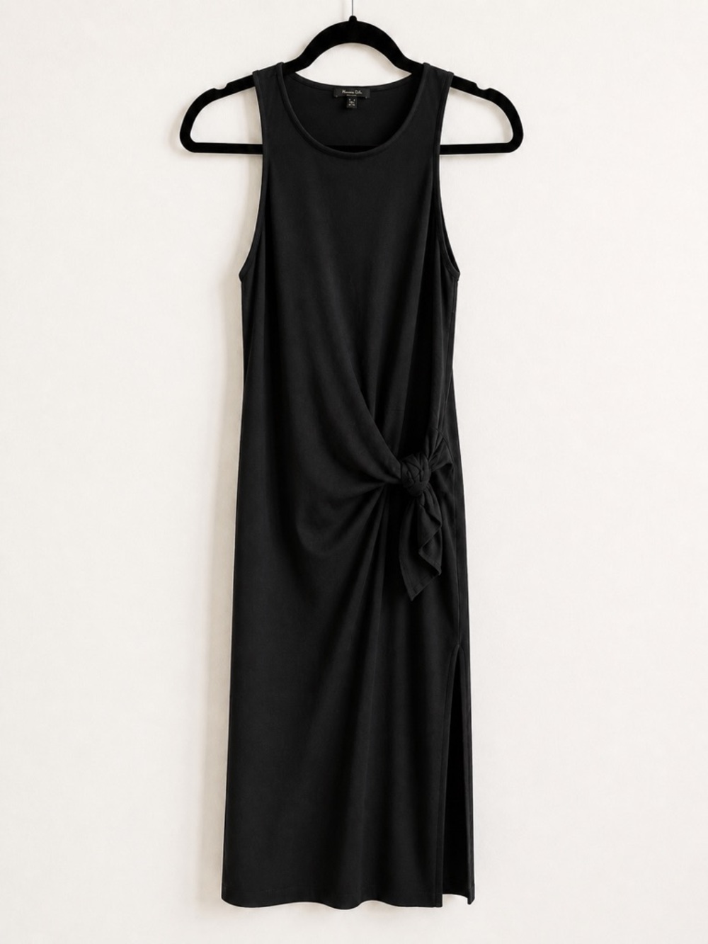 Massimo Dutti Black Tie Waist Midi Dress Size M Minimalist